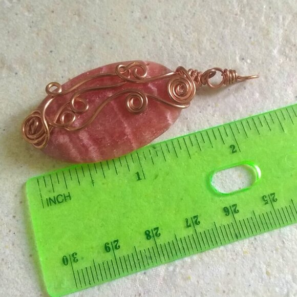 Copper Wire Wrapped Rhodochrosite Pendant! Self Love Femininity Watermelon Pink - Picture 7 of 8